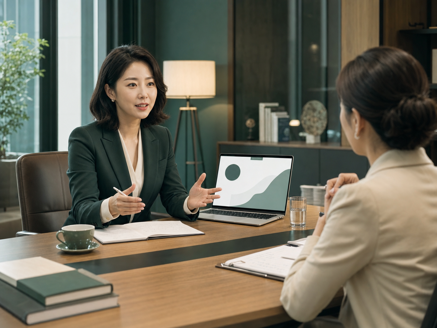프리미엄 회의실에서 영어 발표를 리허설하는 모습